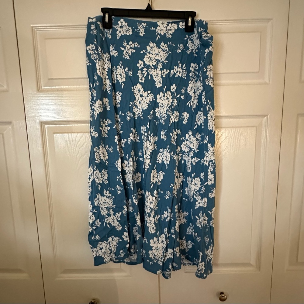 Old Navy Teal Floral Midi Skirt